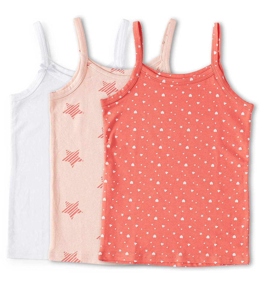 Little Label singlet- set van 3 koraal/roze/wit