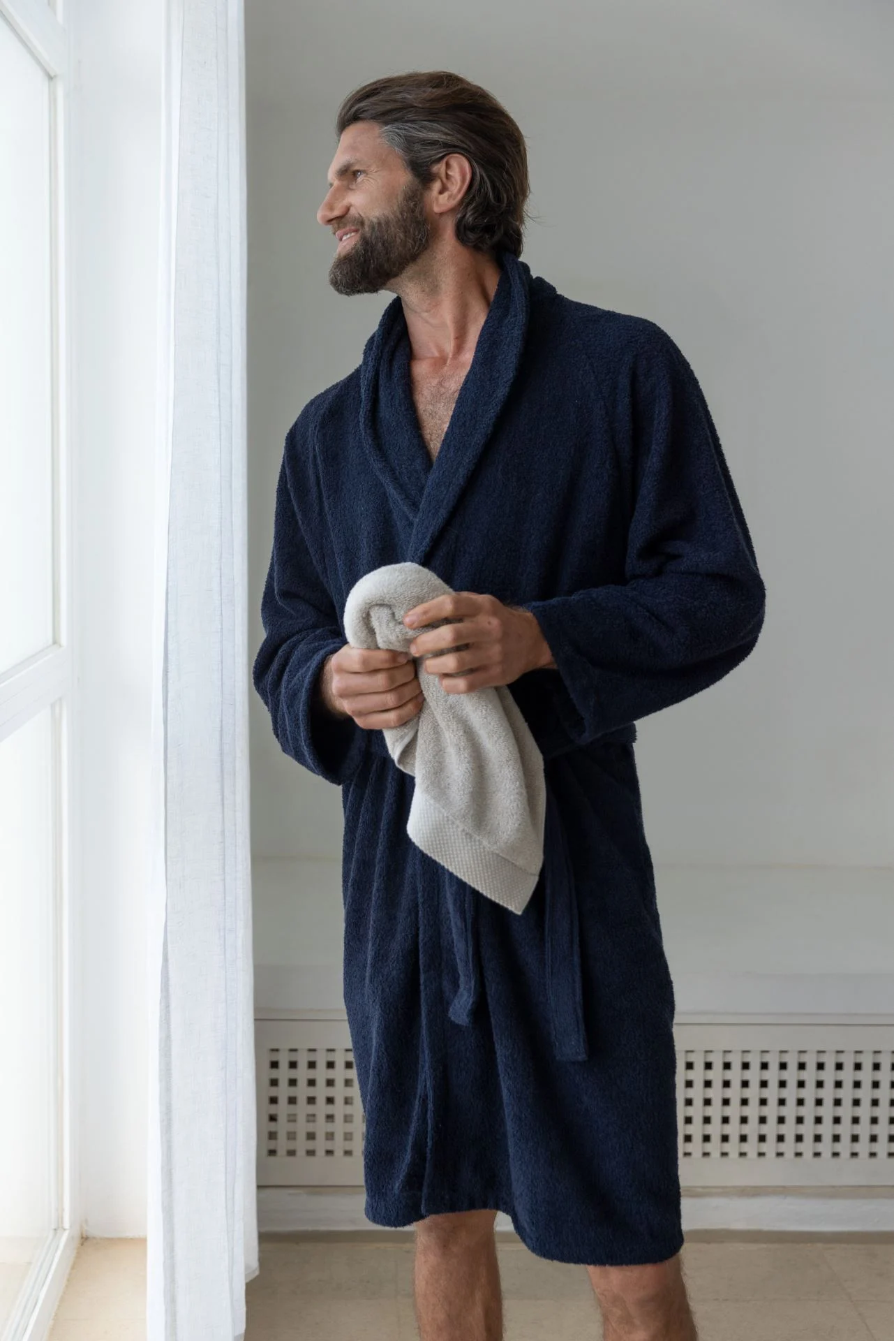 Morgenkåpe marineblå - one size