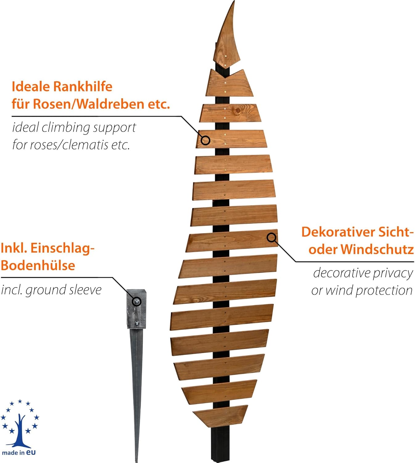 dobar® Green Label Rankhilfe Abstractus in Blattform zweifarbig aus Holz - Rankgerüst stehend mit Pfahl für Garten - Pflanzstütze für Kletterpflanzen