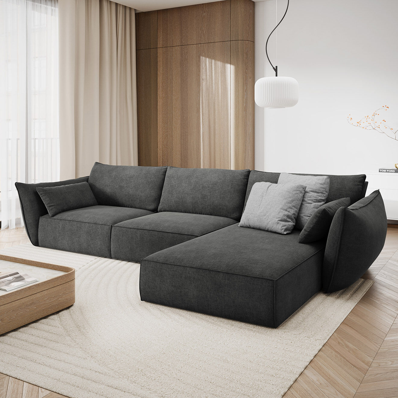 Mazzini Sofas Canapé D'Angle Droit Vanda 5 Places 2 gris - 208x166x85 cm
