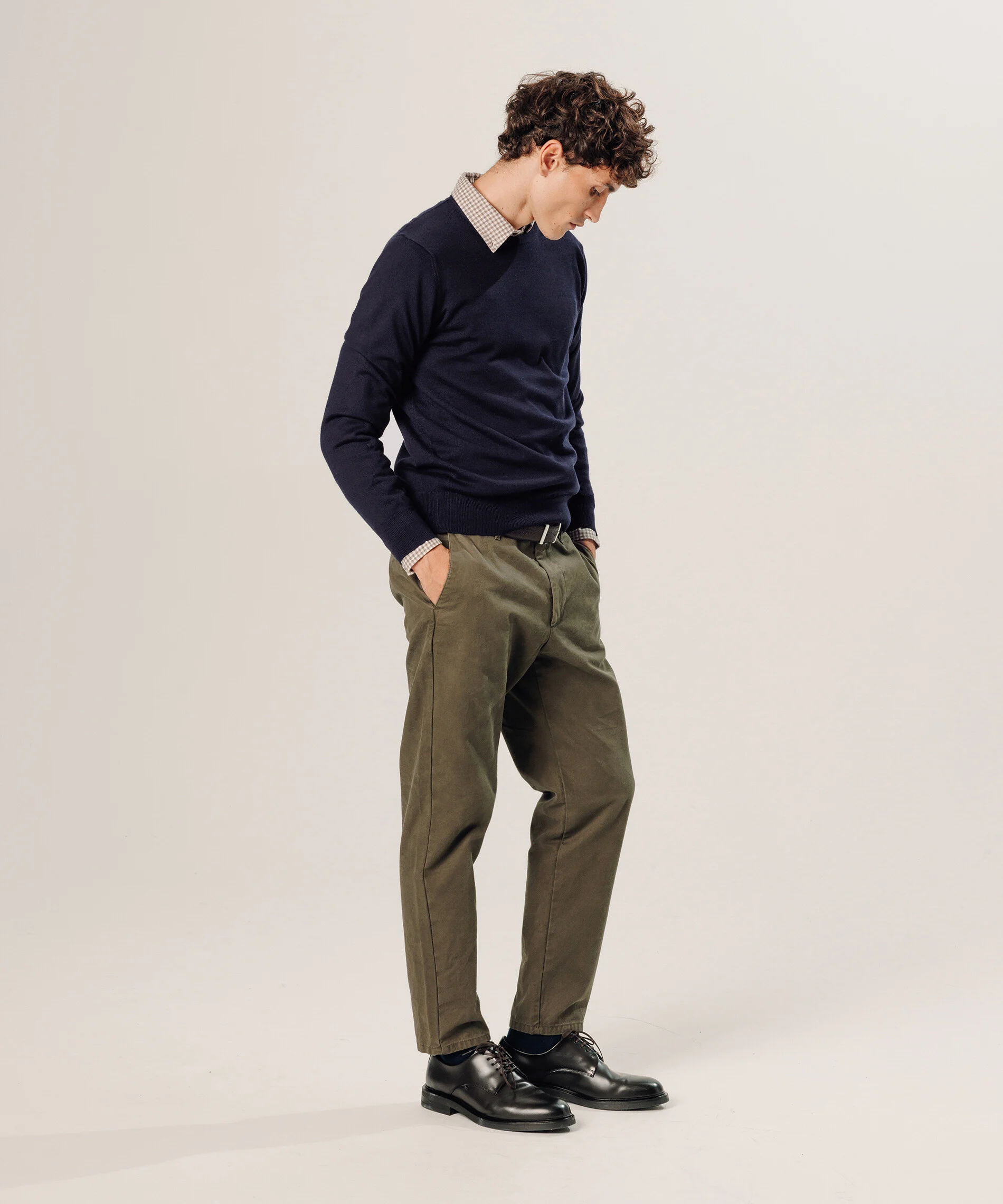 Pull col rond en laine mérinos | Bleu