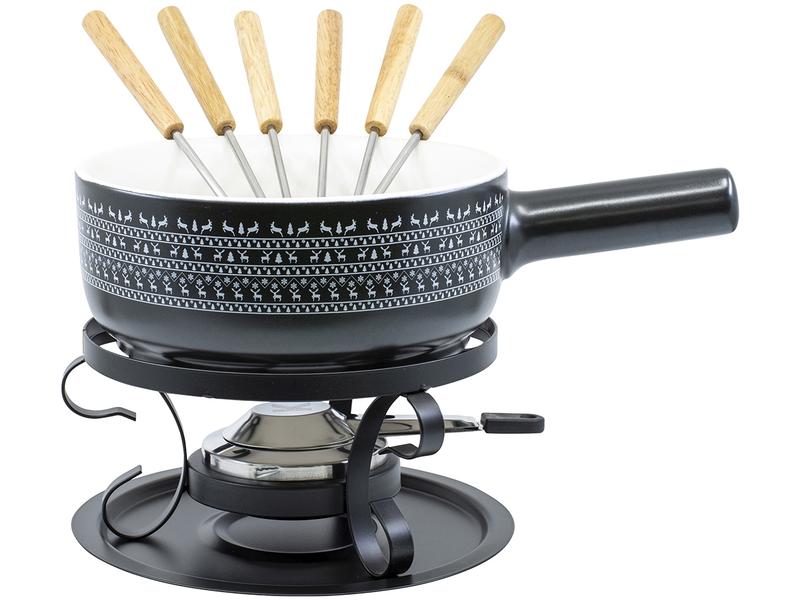 Kadastar Käsefondue-Set Nordic Deer 9 Teile, Schwarz Fondue-Set aus Keramik