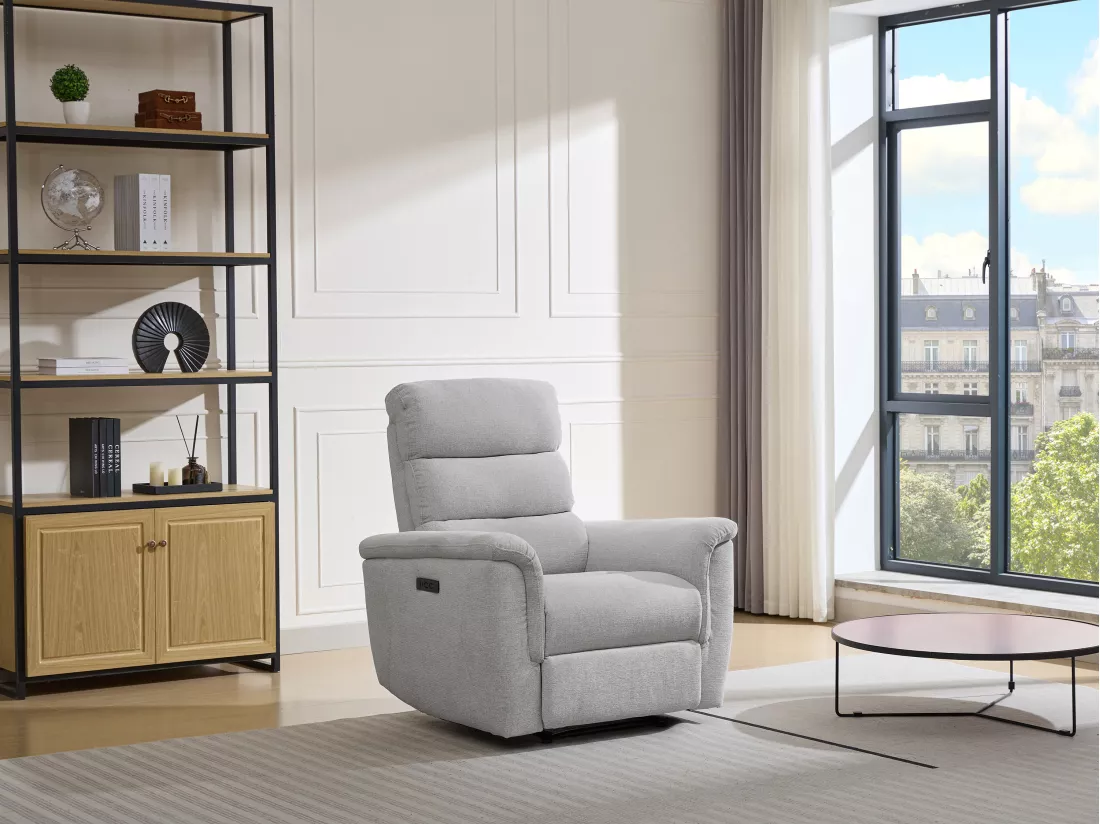 Fauteuil relax électrique en tissu gris clair CARTASIA