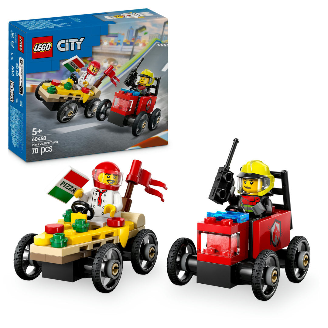 LEGO city raceautopakket pizzabestelwagen vs. brandweerauto