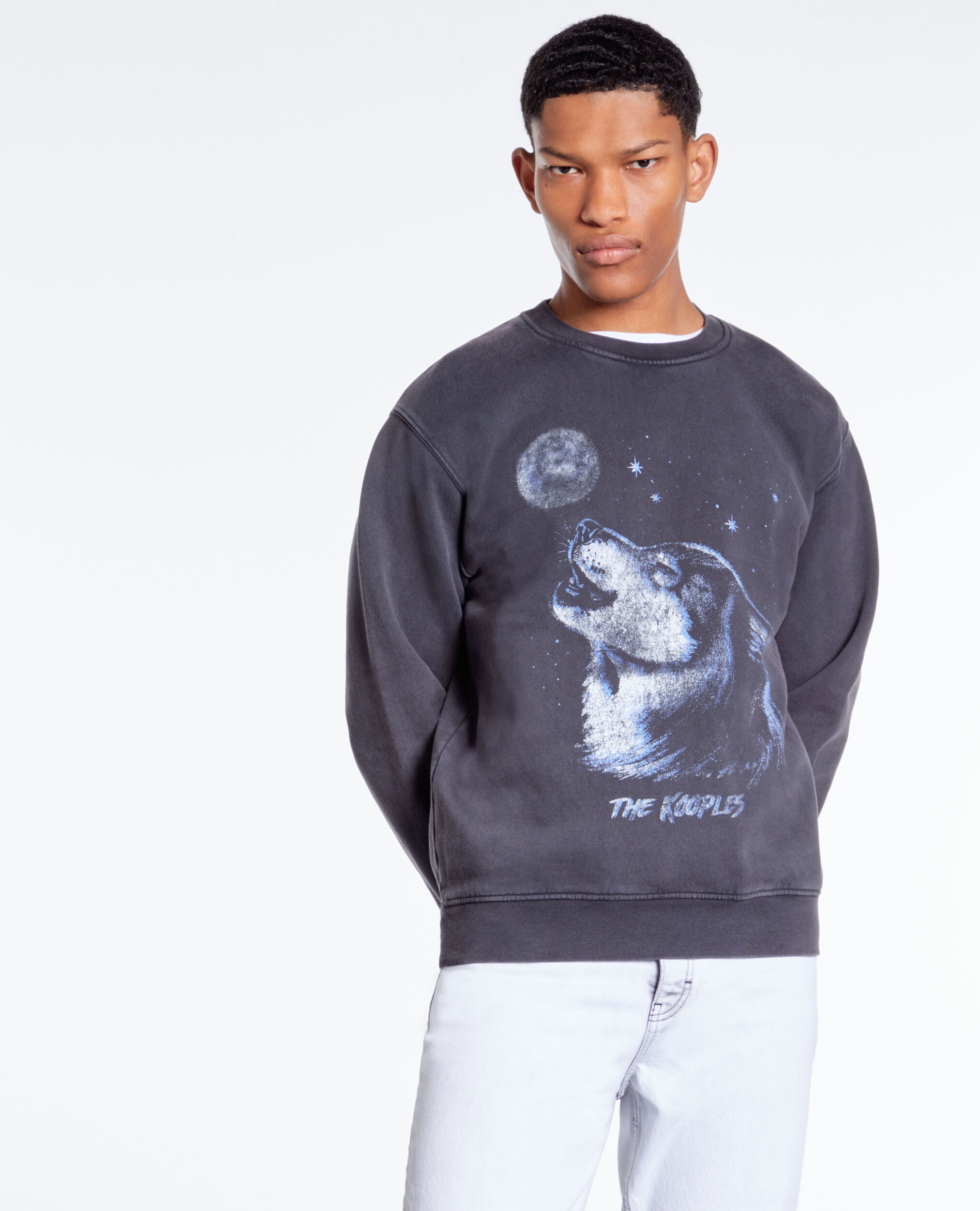 Sweatshirt noir avec sérigraphie Wolf