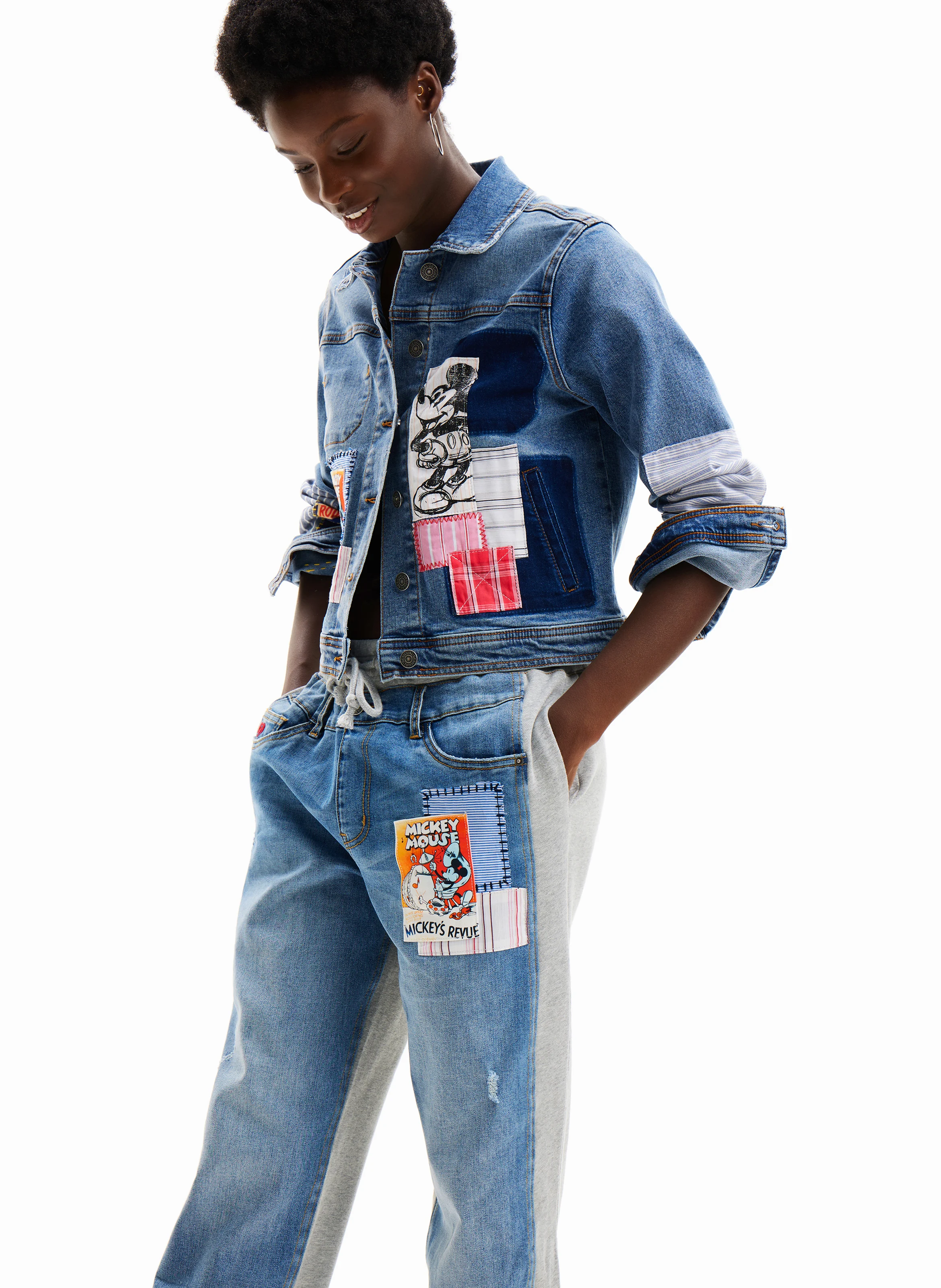 Jogging denim en coton mélangé | Bleu