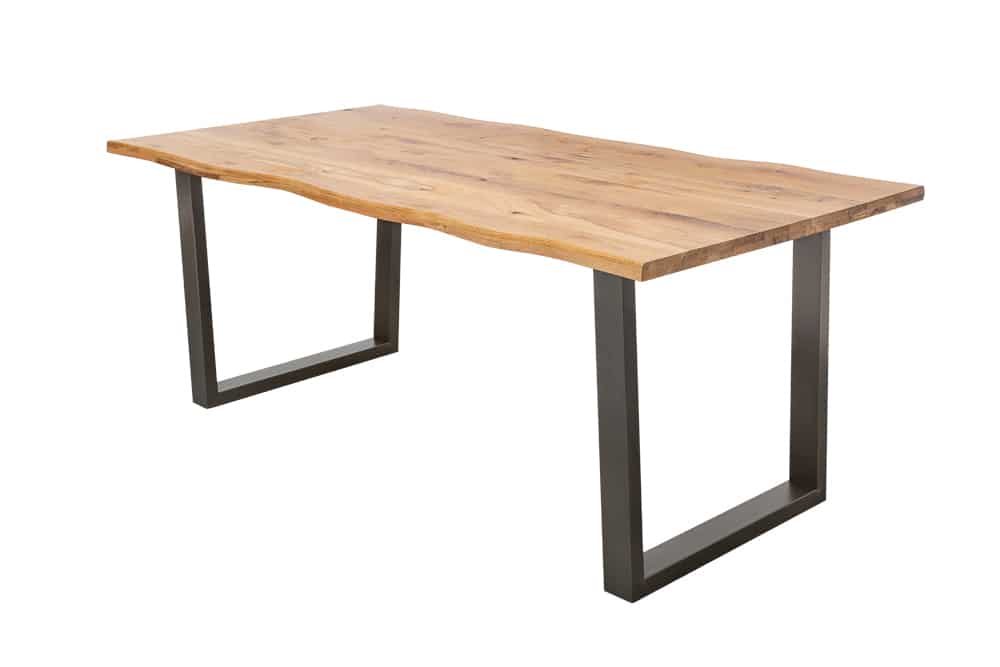 Massivholz Esstisch LIVING EDGE 160cm natur Wildeiche geölt Baumkante Metallgestell