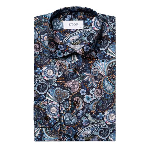 Eton Motif Signature Twill Contemporary Skjorte, Navy Blue, 42