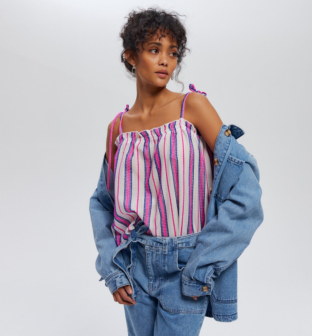 Top à bretelles nouées - Rayures multicolores