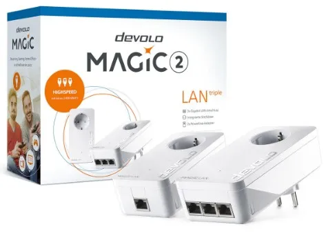 devolo Magic 2 LAN triple - Starter Kit - bro - - 1GbE, HomeGrid - kan sluttes til vægstik