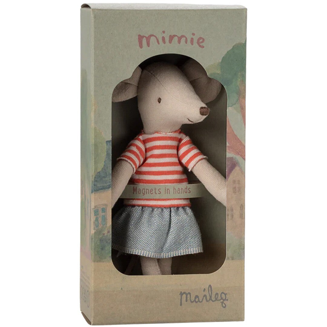 Maileg knuffelmuis grote zus met magneten - denim rok - 13 cm