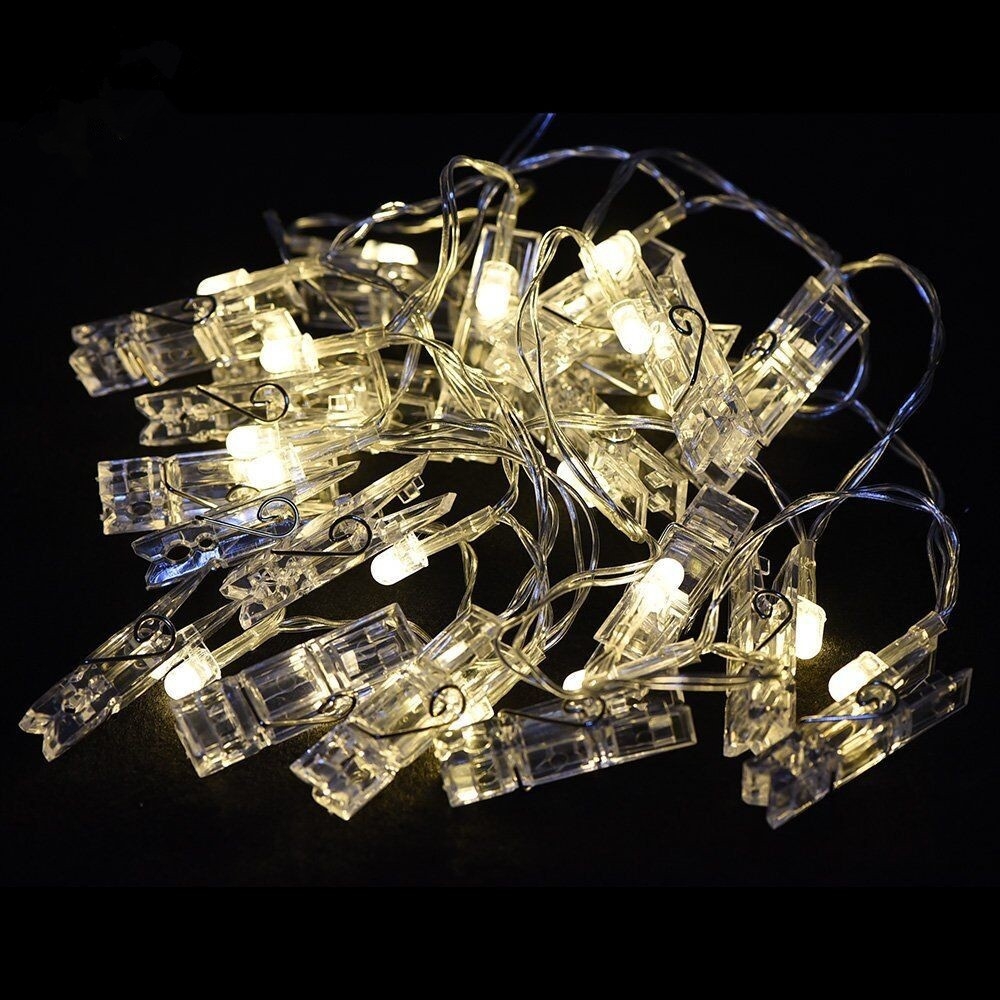 (5m) 40 LED's Deko Lichterkette Foto Clip Beleuchtung mit Klammern (Batteriebetrieben) - Warmweiss