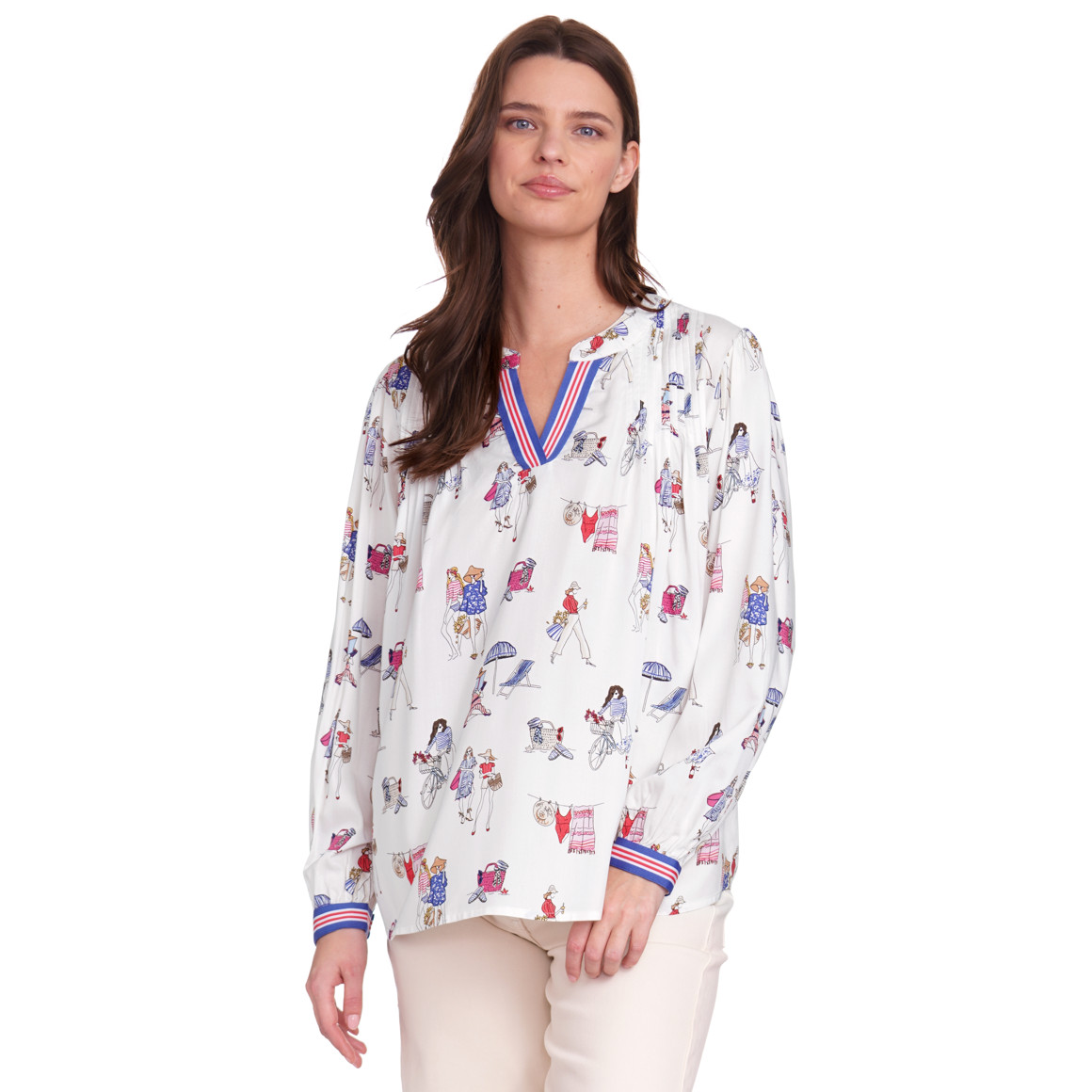 Gina Benotti Damen Bluse mit Ballonärmeln weiss / bunt