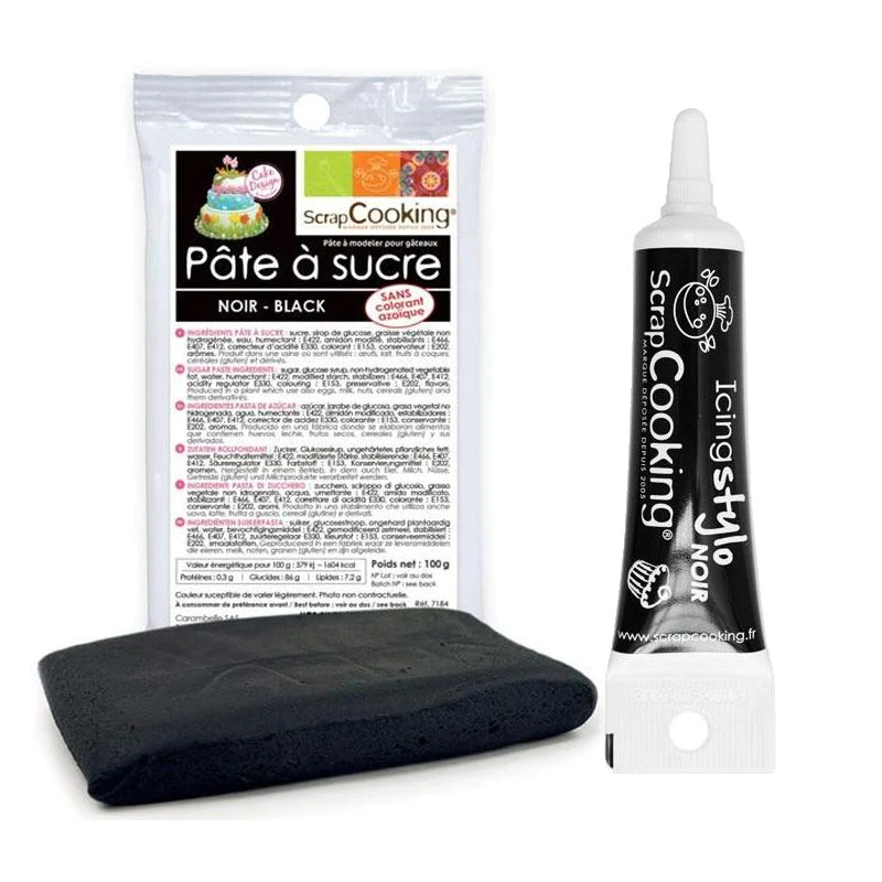 Pâte à sucre noire 100 g + Stylo de glaçage noir Scrapcooking