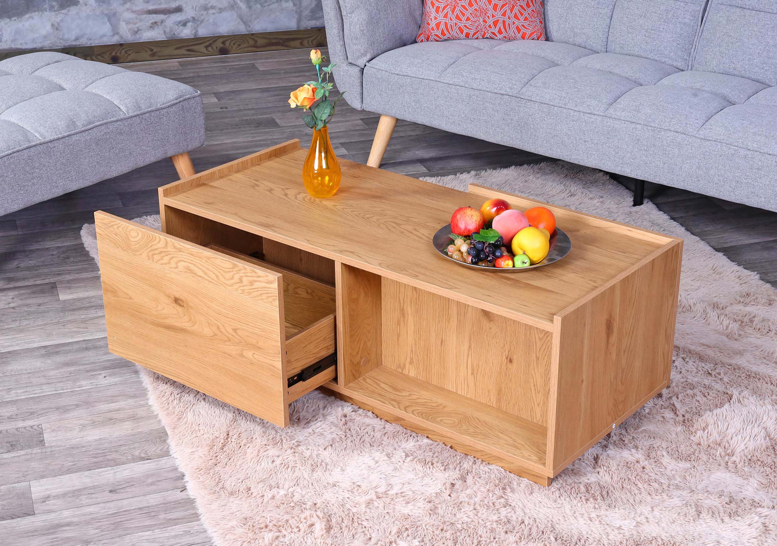 Couchtisch MCW-J78, Wohnzimmertisch Beistelltisch Sofatisch, Schublade, MDF 110x50x40cm ~ Eiche-Optik