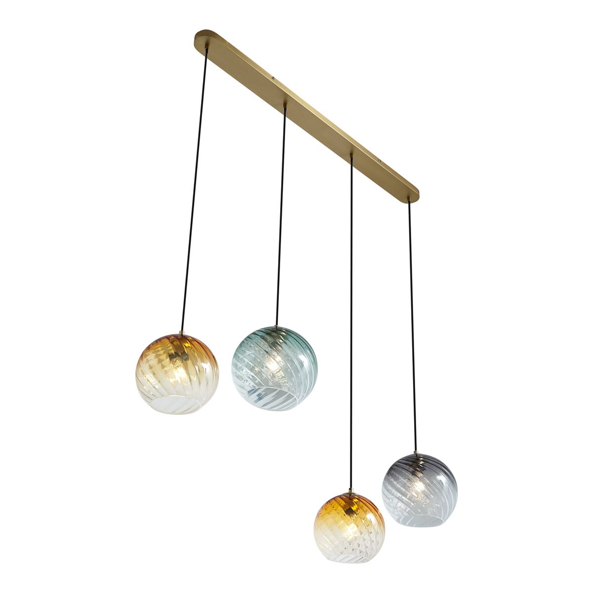 Hanglamp brons met smoke amber en groen glas langwerpig 4-lichts - Bao