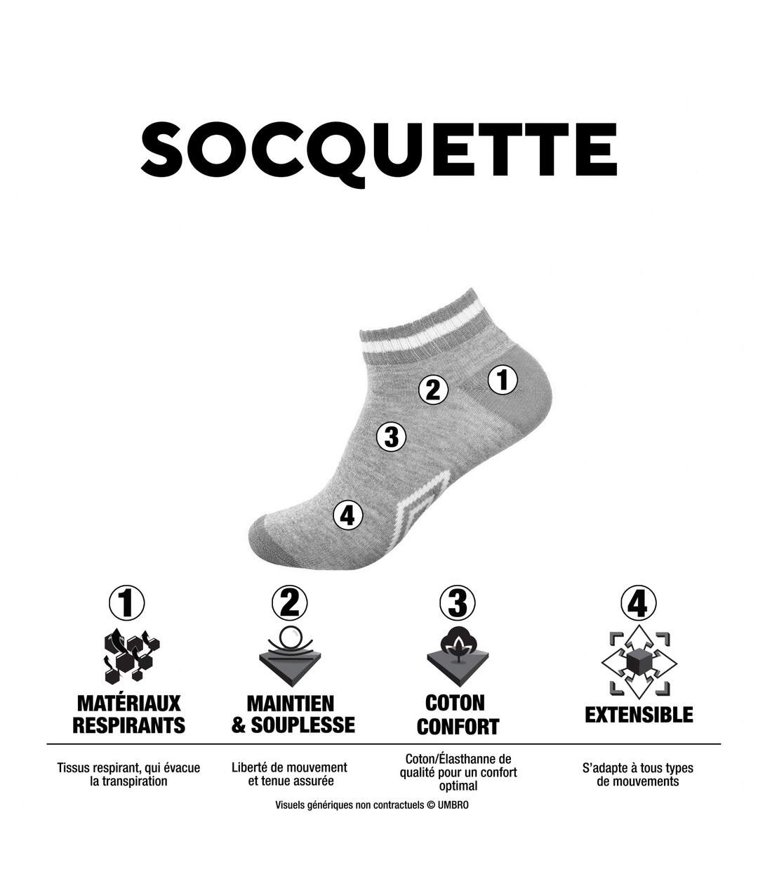 Lot de 6 Paires de Chaussettes Sneackers Homme Taille 43/46