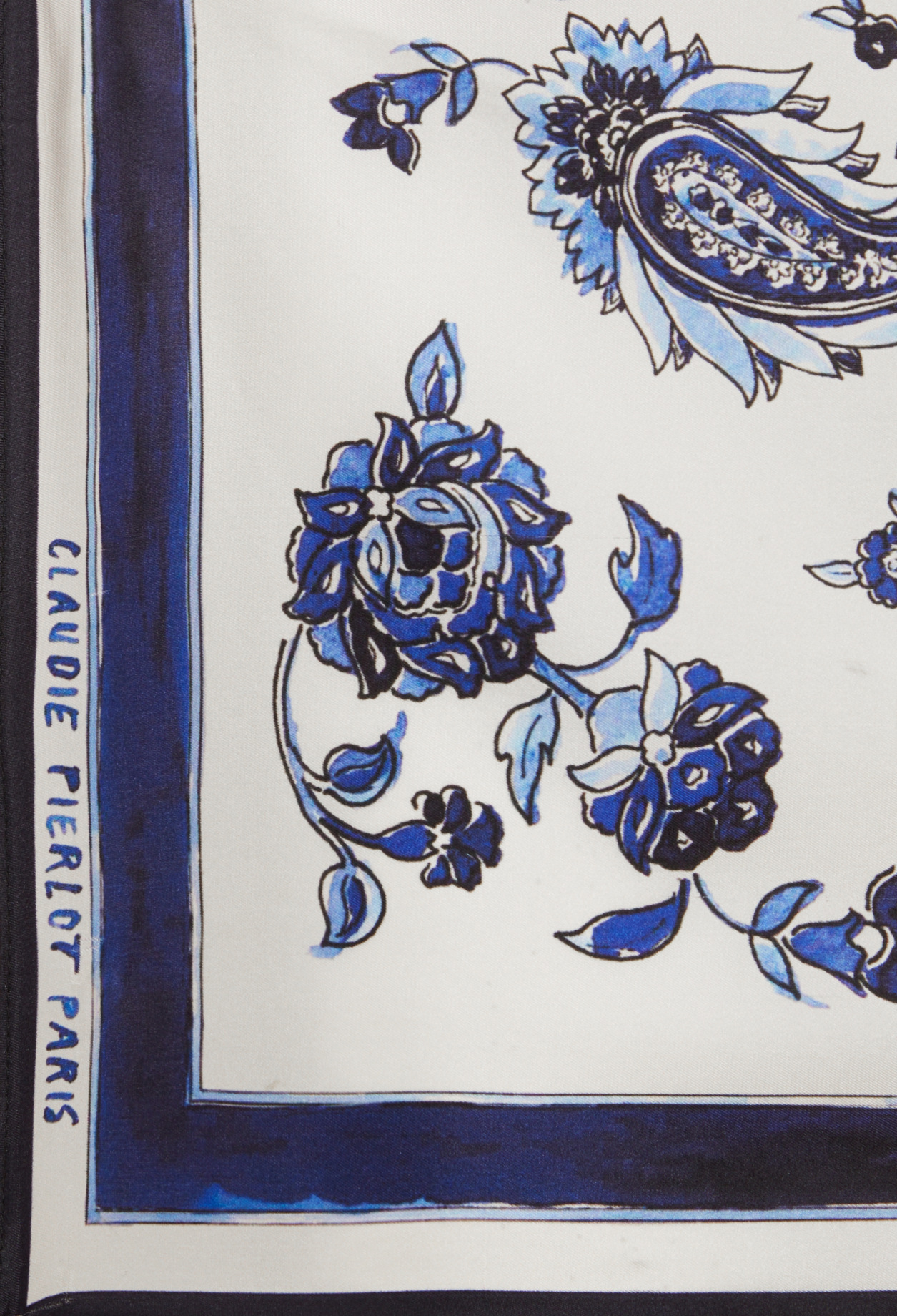 Foulard bleu nuit imprime floral soie
