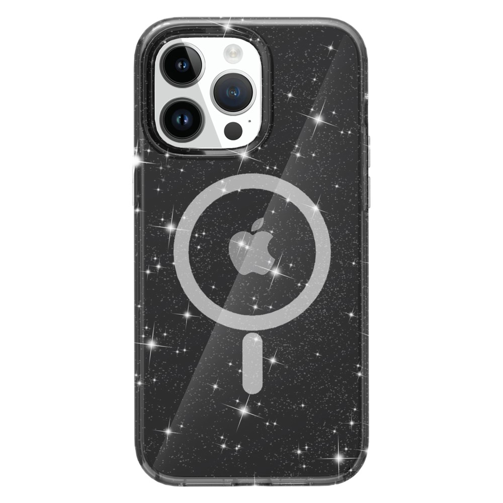 iPhone 15 Pro Max MagSafe Hybrid Hardcase Hülle mit TPU Bumper Glitzer Design - Schwarz / Transparent