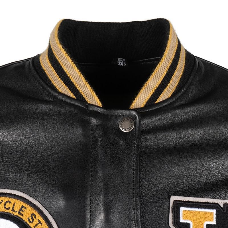 Helstons - Blouson femme University Cuir Rag Noir / Jaune