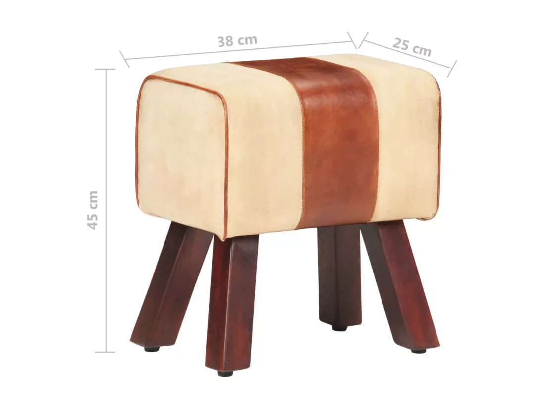 Banc saut de cheval 38 cm marron cuir véritable et manguier