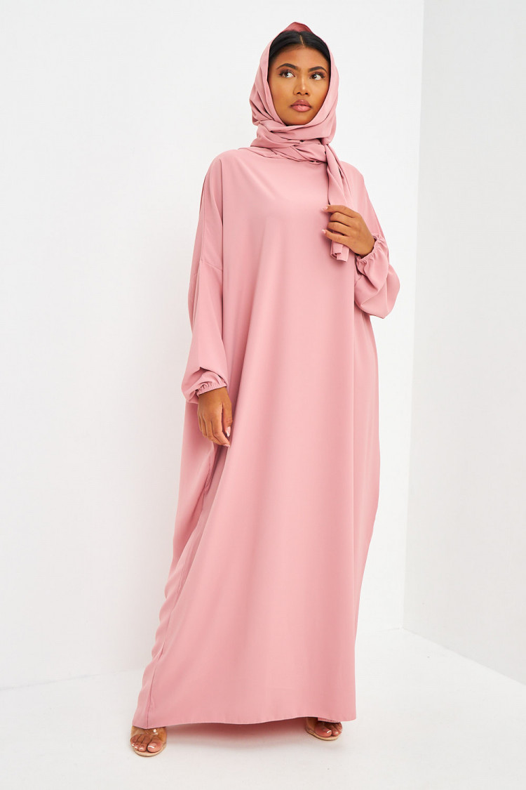 Abaya rose ample avec voile intégré