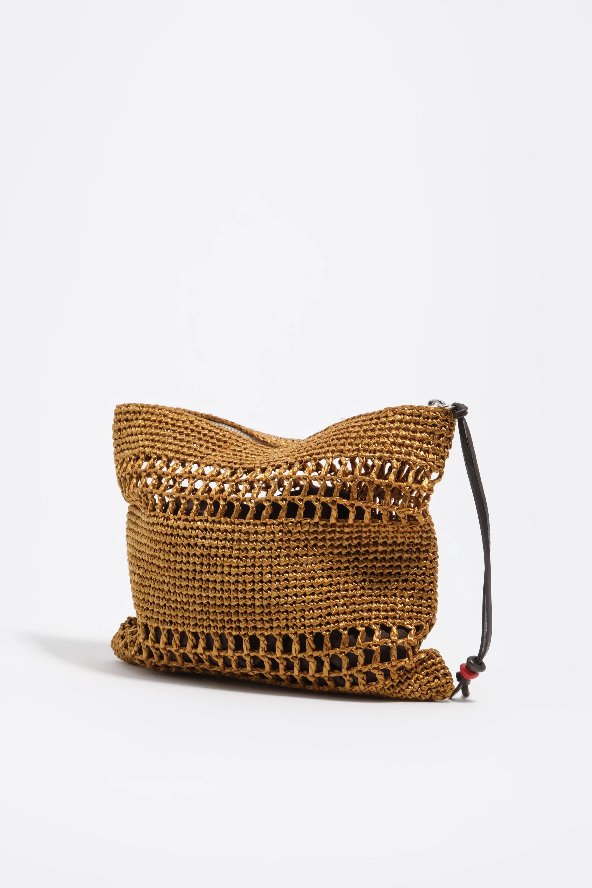 Bolsa média dourada com efeito ráfia