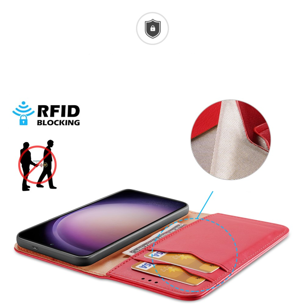 Samsung Galaxy S24 Flip Wallet Cover Echtleder Tasche (RFID Schutz) - Rot