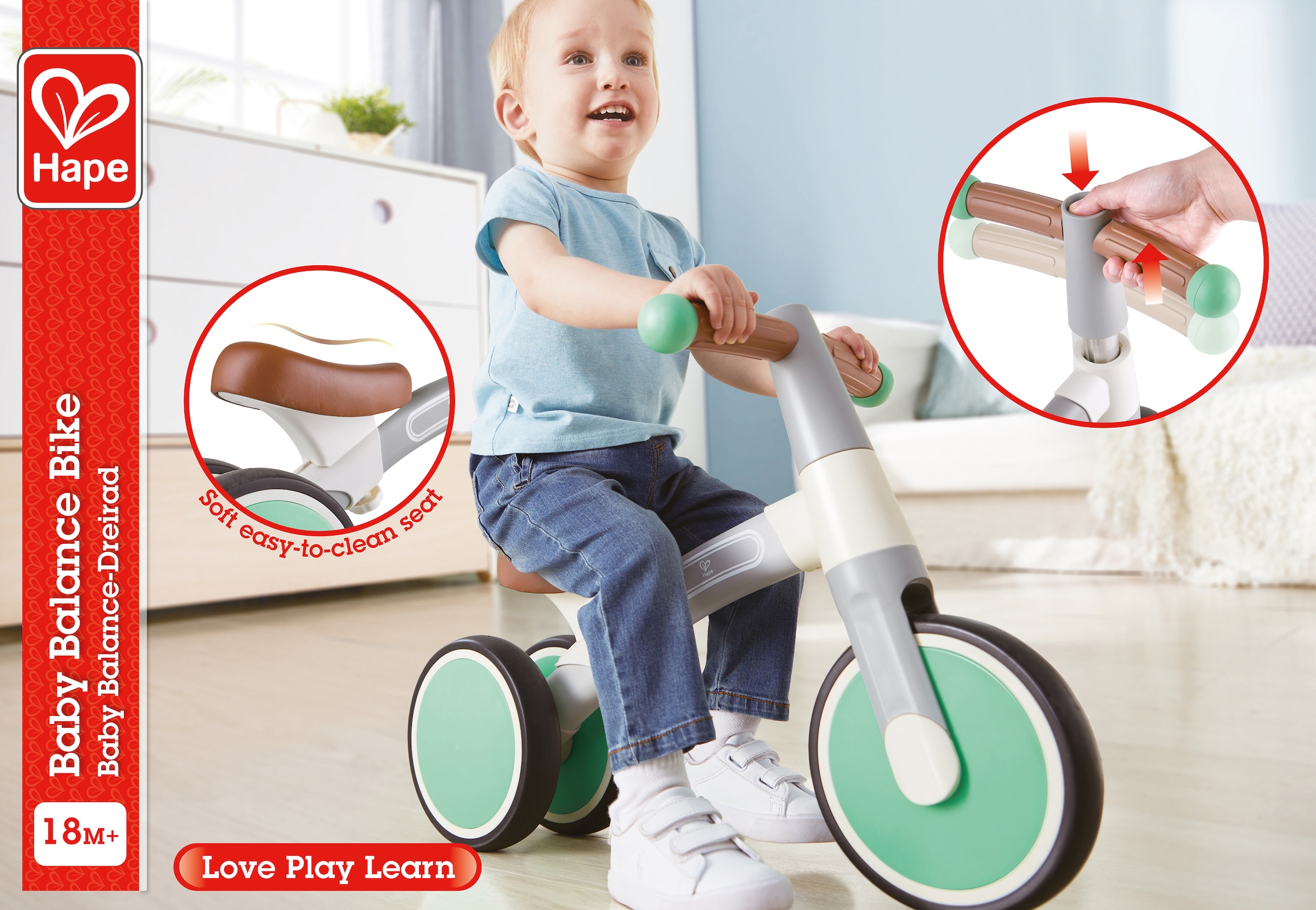 Hape Dreirad »Mein erstes Lauf-Dreirad, Hellgrau« mit leichtem Aluminiumrahmen