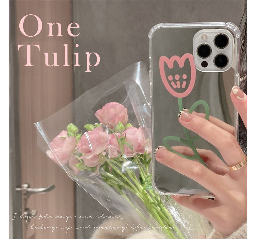 Rockit - Tulp Gespiegeld Telefoonhoesje - iPhone 15 Pro Max / 15 Pro / 15 Plus / 15 / 14 Pro Max / 14 Pro / 14 Max / 14 / 13 Pro Max / 13 Pro / 13 / 13 mini / 12 Pro Max / 12 Pro / 12 / 12 mini