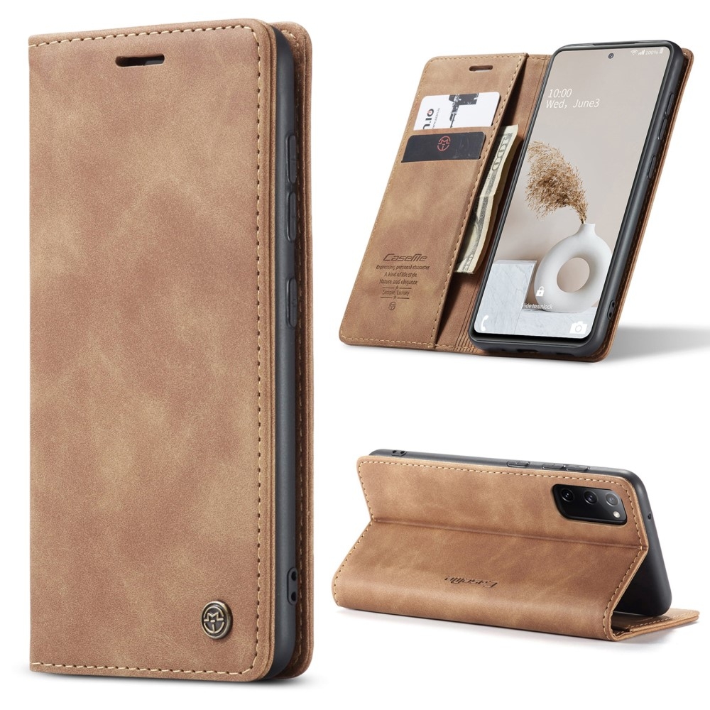 Samsung Galaxy S20 FE / S20 FE 5G Leder Tasche Flip Wallet Etui mit Kartenfächern - Hellbraun