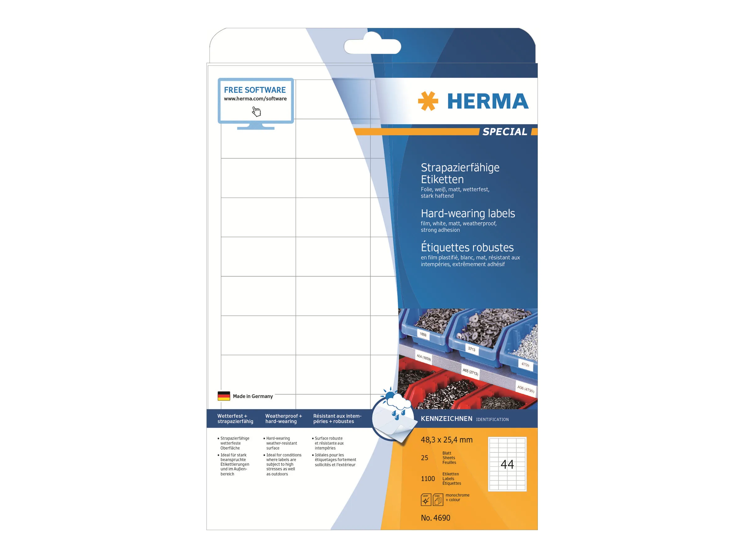 HERMA Special etiket 48.3 x 25.4 mm hvid mat selvklæbende permanent m/1100 etiketter (25 ark x 44 stk.)