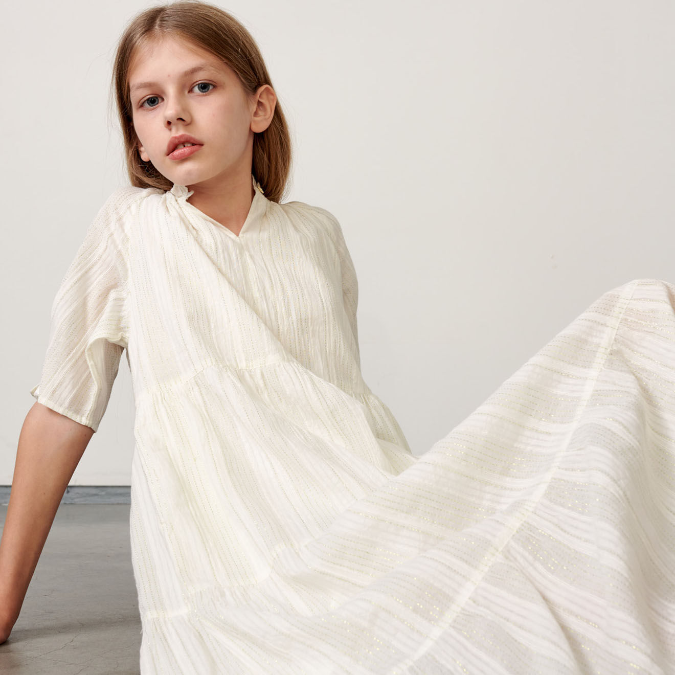 Bellerose Robe longue Pattie en Coton à motif irisé écrue