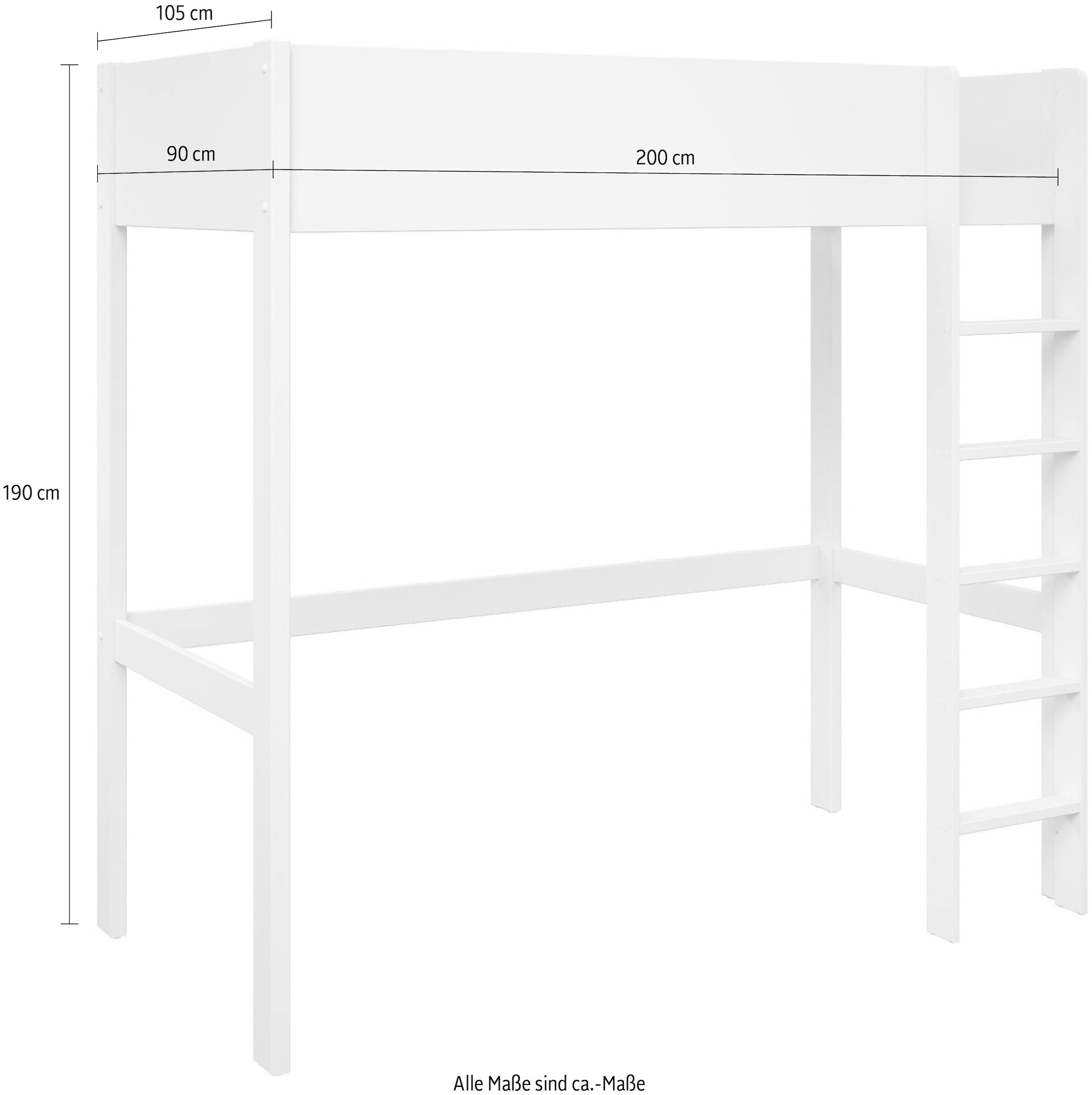 Lüttenhütt Hochbett »TIPO, Topseller, Kinderbett, Leiter links oder rechts montierbar« B/H/T 200x190x90cm,  FSC® zertifiziertes Massivholz, Rundum-Absturzschutz,