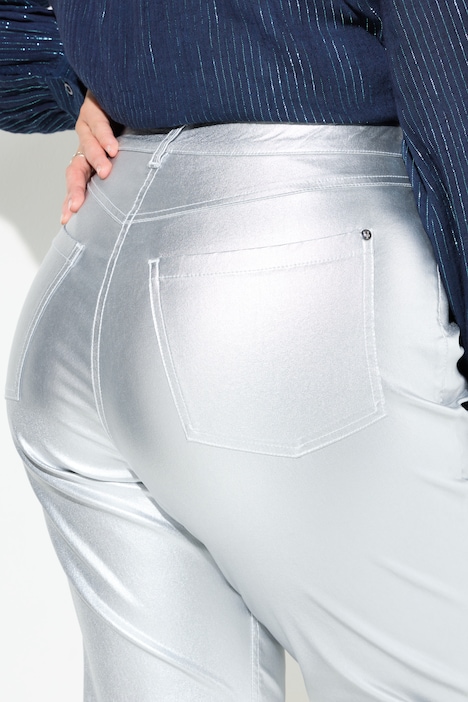 Mom-Jeans, Silber-Coating, Komfortbund, 5-Pocket-Hose