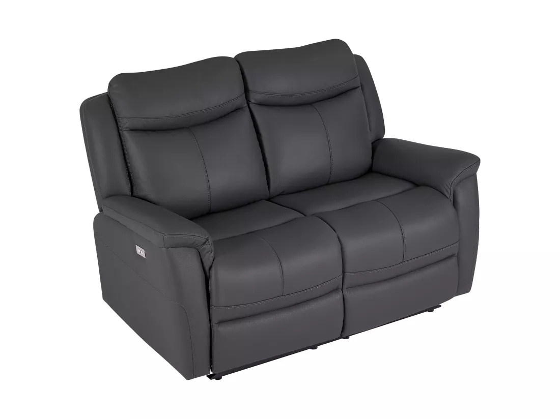 Canapé 3 places 2 places et fauteuil relax électrique en cuir de vachette gris anthracite NOMAJO
