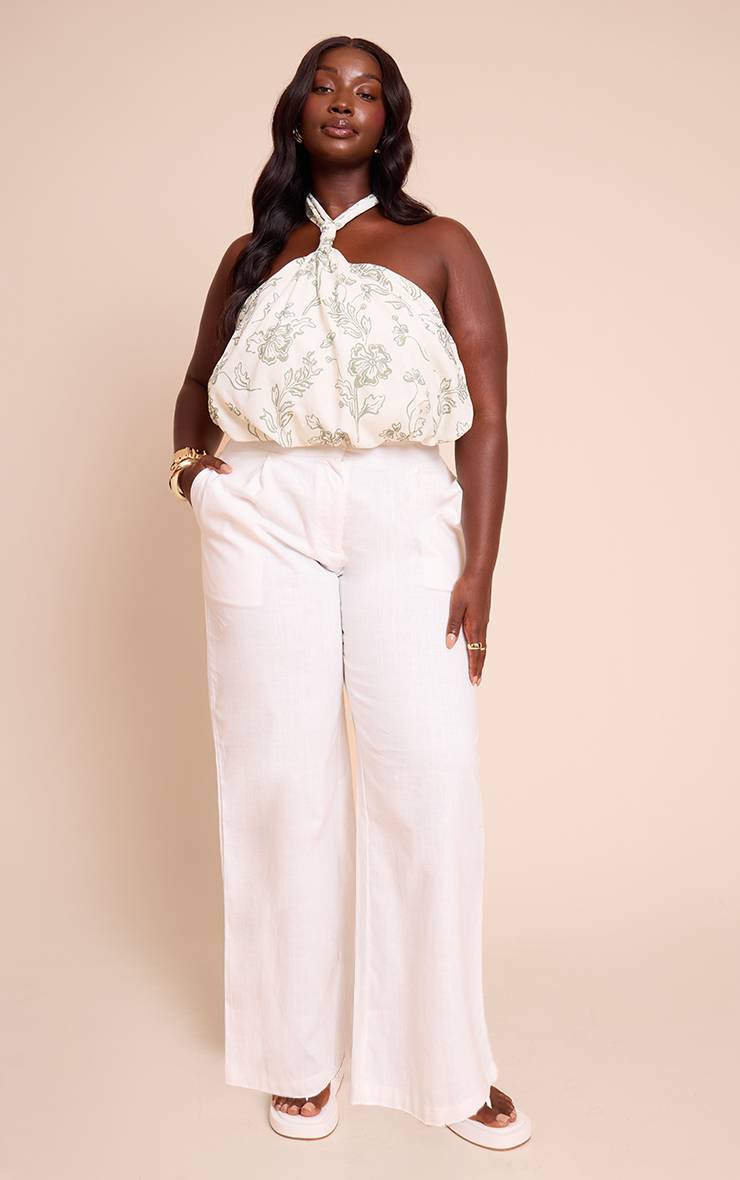 Vert Haut Bouffant À Col Licou À Imprimé Floral Grande Taille
