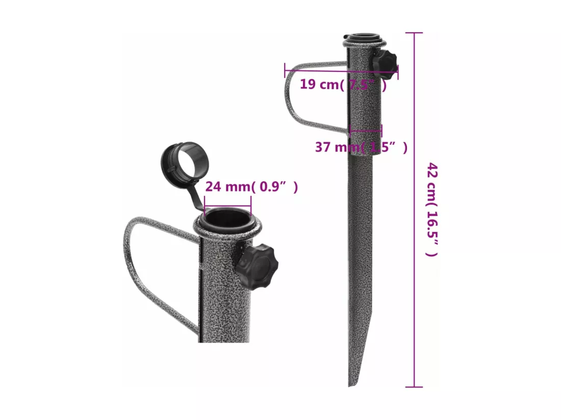 Prolenta Premium - Supports de parasol avec piquets 2 pcs 19x42 cm acier galvanisé