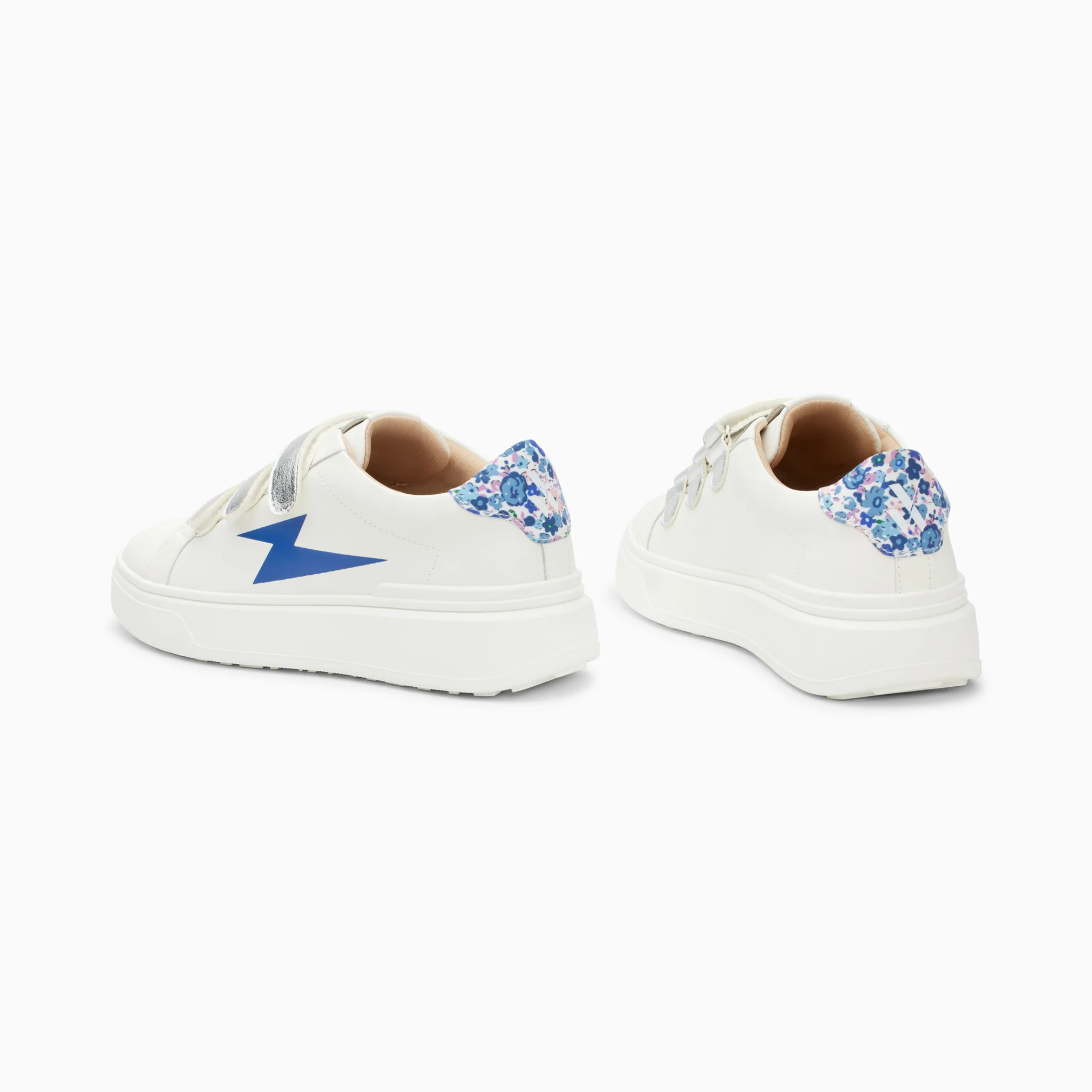 Sneakers-Baskets éclair Salomé blanc et bleu à scratchs argent