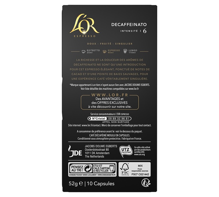 10 capsules L'Or Decaffeinato compatibles Nespresso® - L'OR ESPRESSO