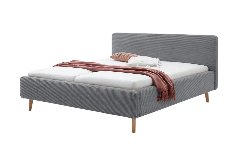 Polsterbettgestell Mattis Grau Cordstoff 140 cm ohne Bettkasten