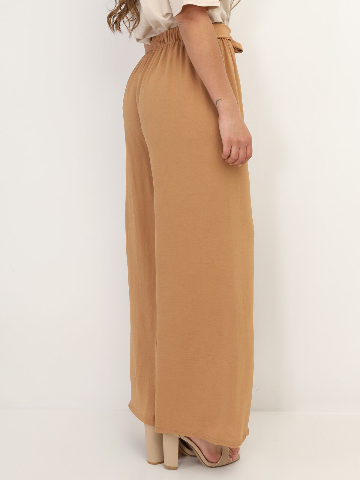 Pantalon fluide ceinturé- Camel