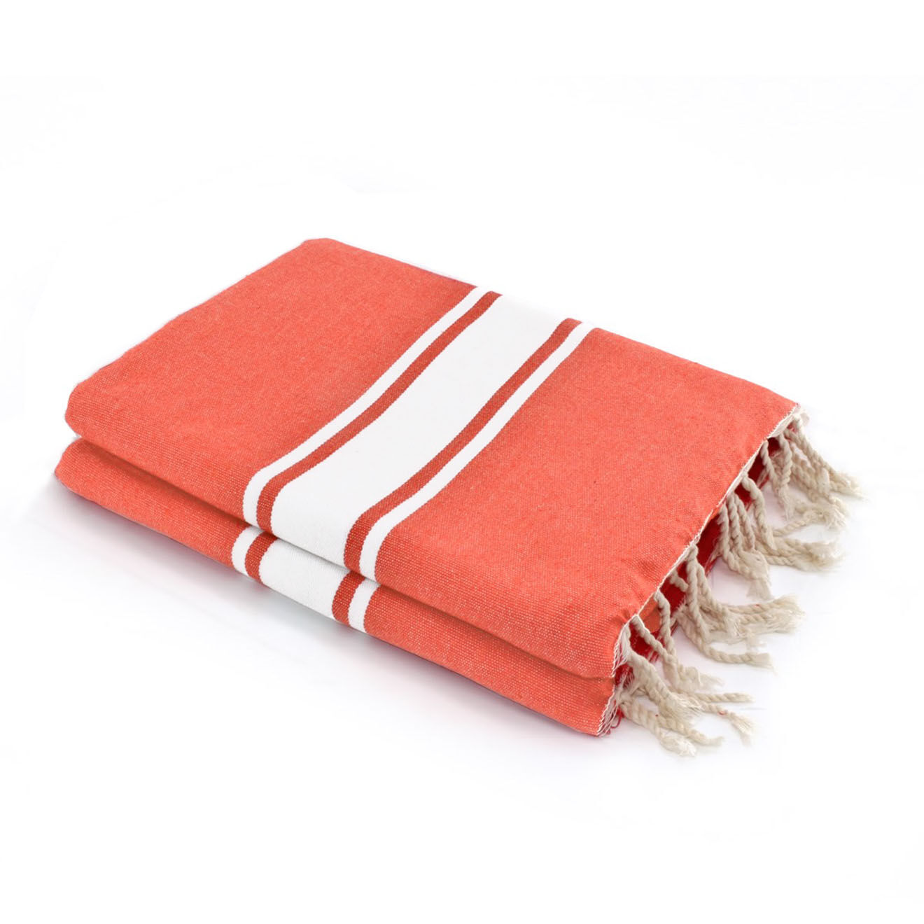 Febronie Fouta Famiglia XXL St Tropez Rayure Classique orange corail - 200x200 cm