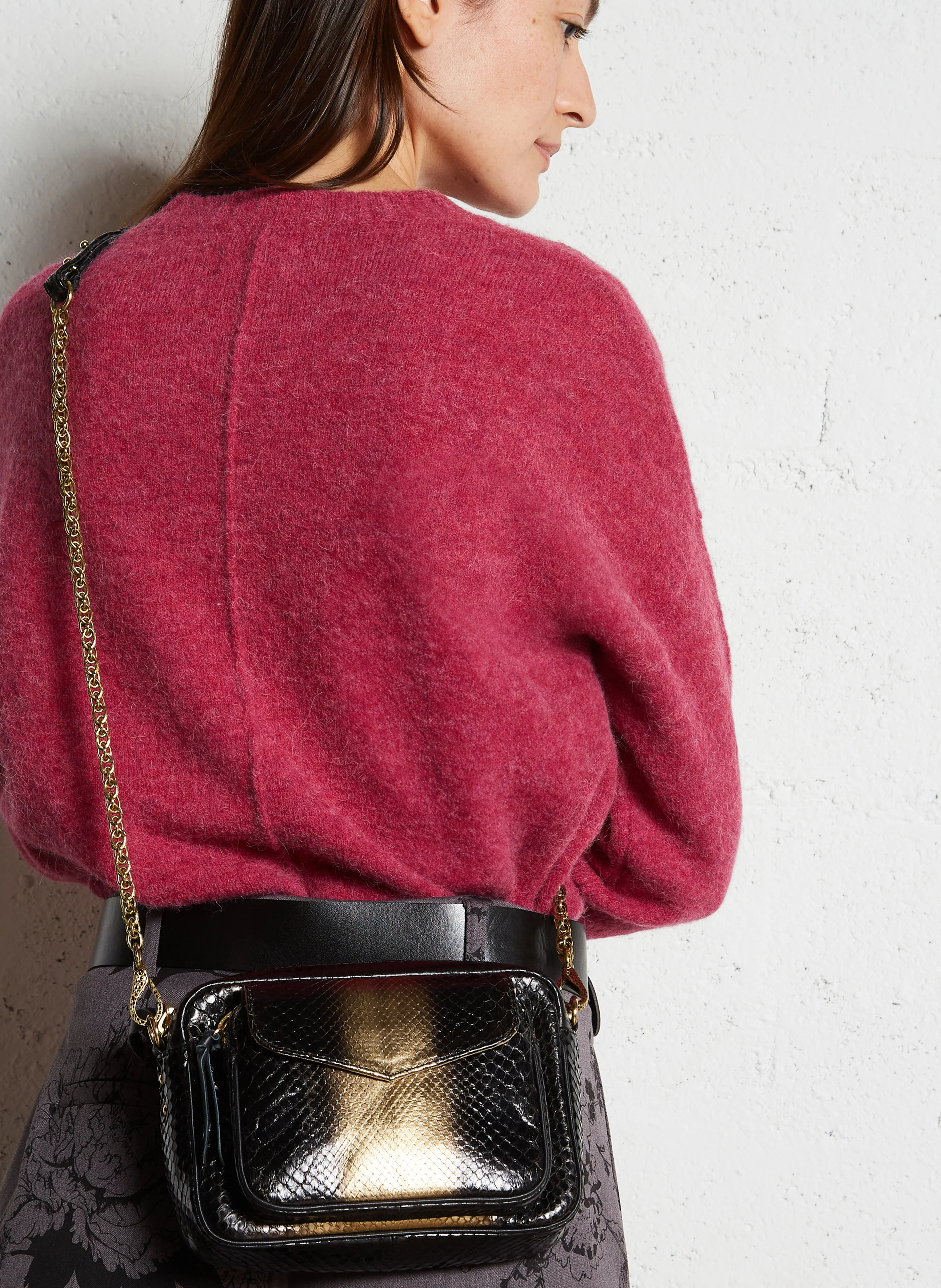 CHARLY - Sac bandoulière en cuir de python | Doré