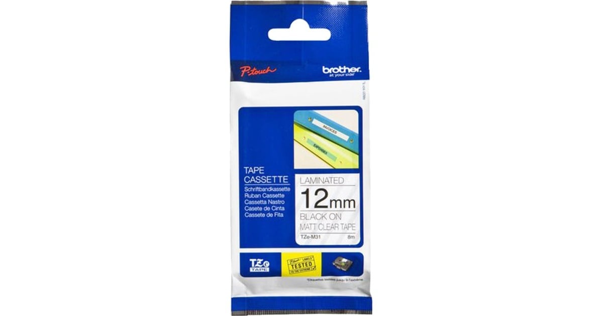 Brother12mm Tape zwart op mat transparant TZE-M31  printlint