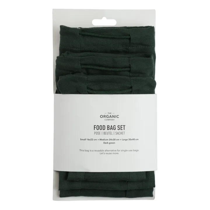 The Organic Company Food bag en coton bio - Set de 3 | Vert foncé