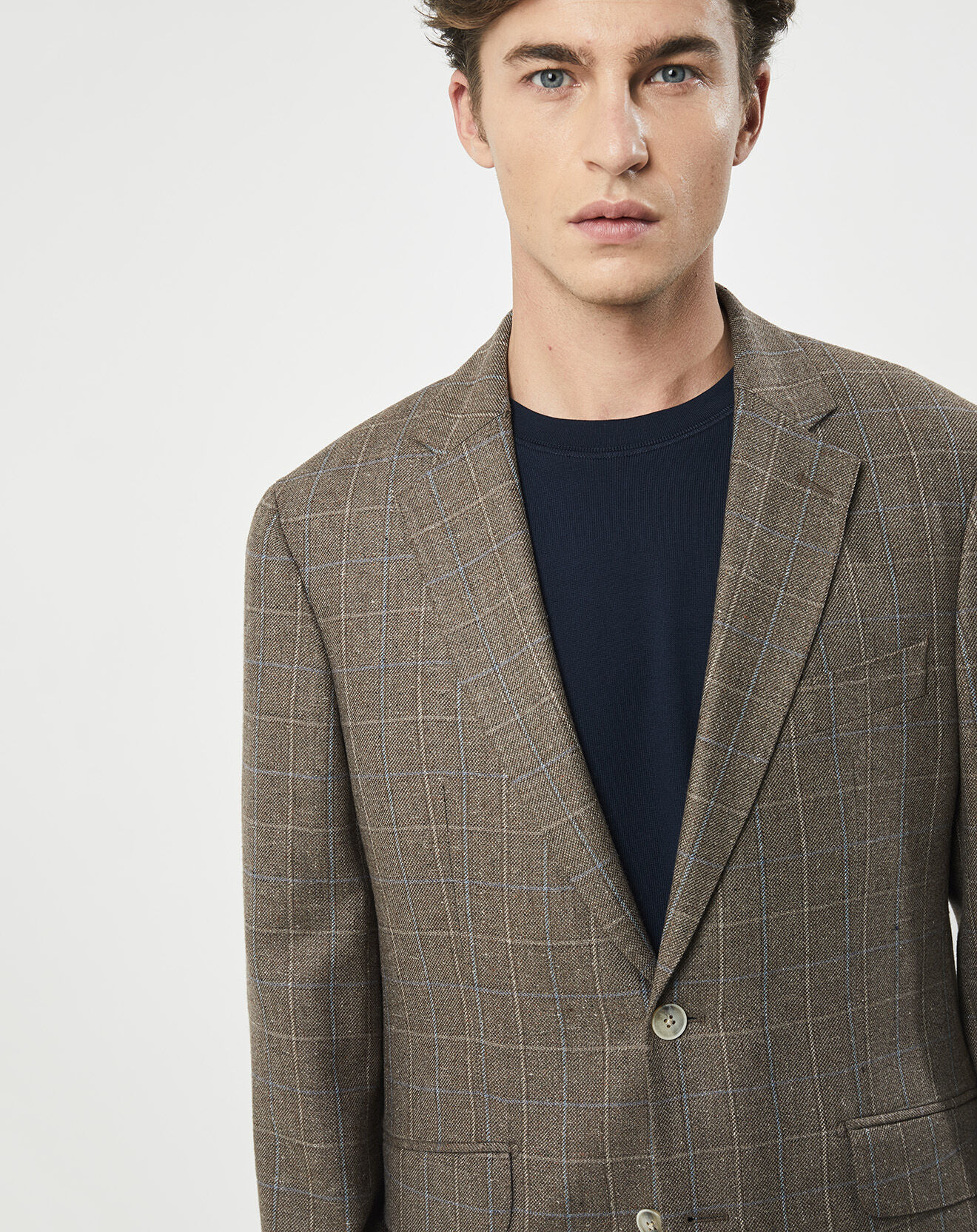 Hackett London Veste en Laine & Soie à carreaux marron