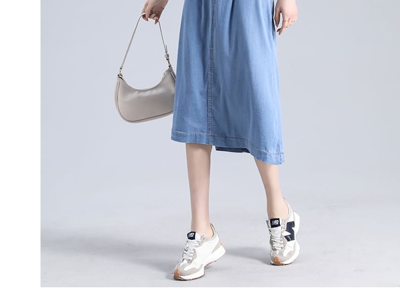 Magimomo - Midi-A-lijn denim rok met hoge taille