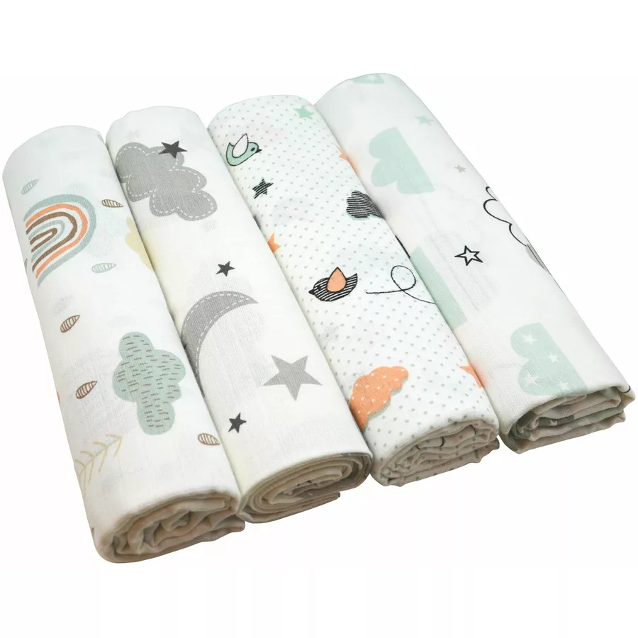 M.M.C. Mullwindel 4 PACK Wolken 120x120 cm Mulltücher 4 Wolken Mix