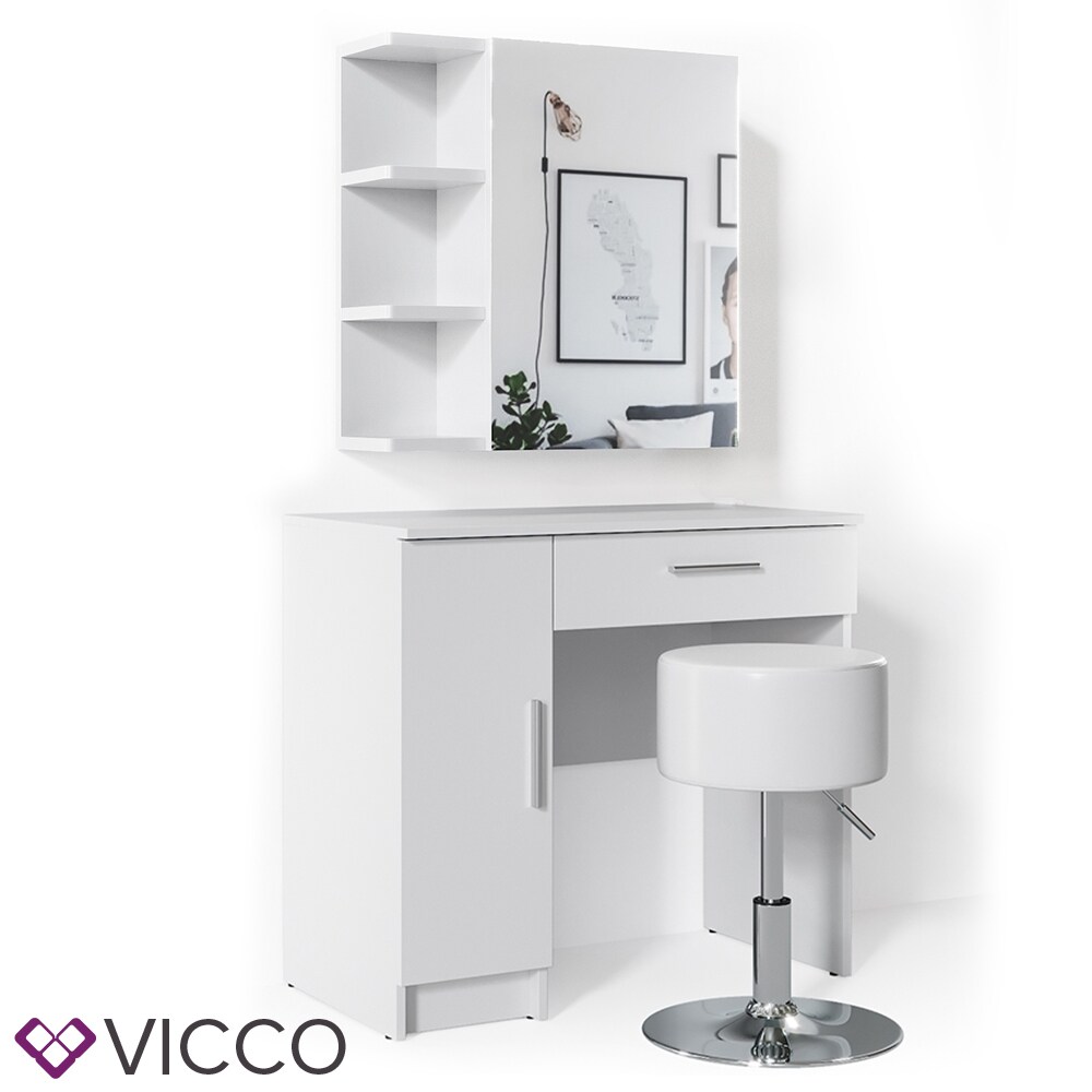 Vicco Schminktisch Fynnia Frisiertisch Kommode Frisierkommode Spiegel Weiß inklusive Hocker